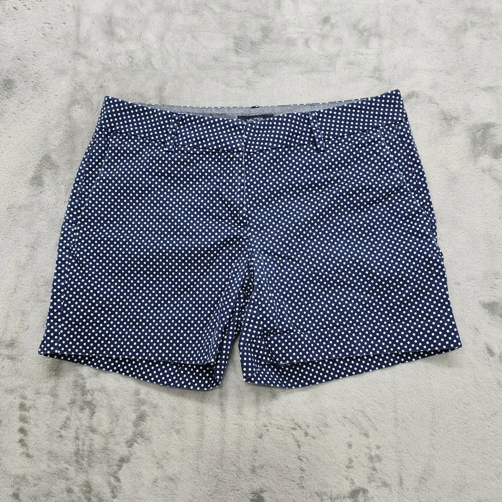Nautica Shorts Womens 4 Blue White Polka Dot Chino Preppy Nautical Casual Summer